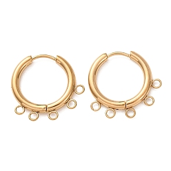 Golden 304 Stainless Steel Hoop Earring Findings, Round, with 5-Loops, Ion Plating(IP), Long-Lasting Plated, Golden, 20x22x2.5mm, Hole: 1.8mm