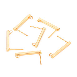 Золотой 304 Выводы серьги из нержавеющей стали шпилька, с петлей, прямоугольные, золотые, 19.5x2 мм, отверстие : 1.6 мм