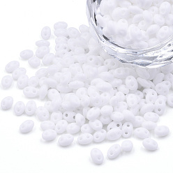 White Opaque Luster Czech Glass Seed Beads, 2-Hole, Oval, White, 5x3.5x2.5mm, Hole: 0.9mm, about 500g/bag