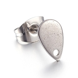 Нержавеющая Сталь Цвет Не тускнеет 304 фурнитура для сережек-гвоздиков из нержавеющей стали, с плоской пластиной, слеза, цвет нержавеющей стали, 8x5x0.6 мм, отверстие : 1.2 мм, штифты : 0.7 мм