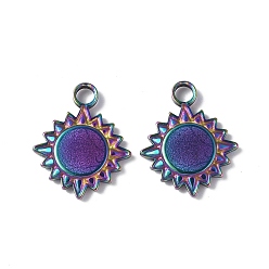 Rainbow Color Ion Plating(IP) 304 Stainless Steel Pendant Cabochon Settings, Sun, Rainbow Color, 18.5x15x2mm, Hole: 2.5mm, Tray: 8mm