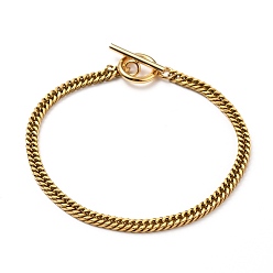 Золотой 304 массивные цепочки для бордюров из нержавеющей стали с алмазной огранкой, браслеты из кубинских звеньев, с Переключить застежками, золотые, 7-1/4 дюйм (18.5 см), 3.5 мм