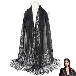 Черный Шарф из полиэстерового кружева с кисточками для женщин, чёрные, 1900x650x0.5 мм