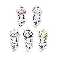Mixed Color Alloy with Enamel Pendants, Cat Shape Charms, Mixed Color, 22x9x3mm, Hole: 1.2mm