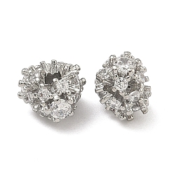 Платина Латунные прозрачные бусины из кубического циркония, без кадмия и без свинца, стойки покрытие, долговечный, цветок, платина, 7.5x6 мм, отверстие : 1.6 мм