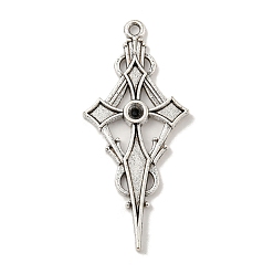 Античное Серебро Подвески из сплава тибетского сплава, подвески в форме креста, античное серебро, 47.5x21.5x2 мм, отверстие : 2 мм, пригодный для стразов 3 мм