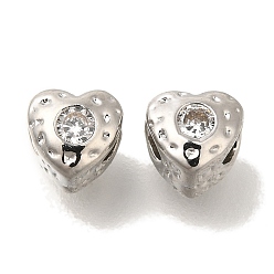 Платина Латунные микро проложить кубического циркония, сердце, квадратный, , платина, 4.5x5x4 мм, отверстие : 1.8 мм