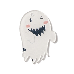 Белый Акриловые подвески с принтом на Хэллоуин, призрак, белые, 41x29x2 мм, отверстие : 1.8 мм