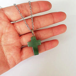 Авантюрин Подвеска в виде креста из синтетического авантюрина на цепочке, ожерелья из сплава для женщин, платина, 20.47 дюйм (52 см)