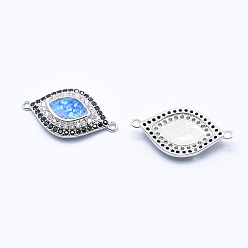 Platinum Brass Micro Pave Cubic Zirconia Links, with Synthetic Opal, Eye, Platinum, 21x12x2.5mm, Hole: 1mm