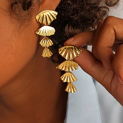 Настоящее золото 18K 304 двухцветные серьги-гвоздики из нержавеющей стали, формы раковины, реальный 18 k позолоченный, 50x23.5 мм