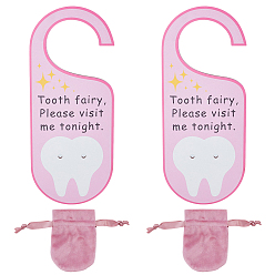 Pink 2 шт. вешалка для зубной феи из тополя, с 2шт. бархатные мешочки для украшений, розовые, 240x100x5 мм, отверстие : 5 мм
