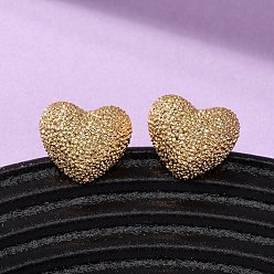 Сердце Серьги-гвоздики с текстурированной латунью, без никеля , реальный 18 k позолоченный, сердце, 12x13.5 мм