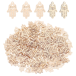 Light Gold 100шт. долговечных филигранных подвесок из латуни с покрытием, хамса рука, золотой свет, 14x9x0.3 мм, отверстие : 1 мм