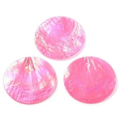 Ярко-Розовый Подвески из натуральной ракушки капиз, окрашенные распылением, Дисковые подвески, AB цвет, ярко-розовый, 39.5~40x1~2 мм, отверстие : 1.2~1.4 мм