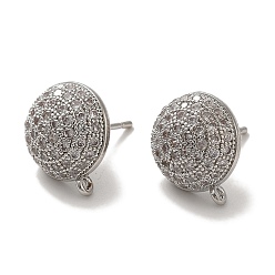 Платина Покрытие стойки латунь микро паве серьги-гвоздики из циркония фурнитура, долговечный, без свинца и без кадмия, полукруглый, платина, 13.5x11.5 мм, отверстие : 1 мм, штифты : 11x0.9 мм