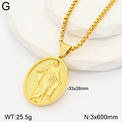 Human 304 стали овальной ожерелья из нержавеющей подвесные, золотые, святой, 23.62 дюйм (60 см)