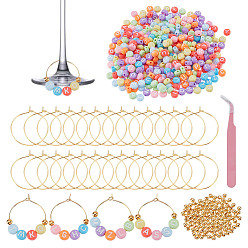 (52) Непрозрачная лаванда Наборы для самостоятельного изготовления подвесок для бокалов из акрила и латуни, разноцветные, 7x4 мм, отверстие : 1.5 мм