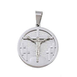 Нержавеющая Сталь Цвет Тема Иисуса 304 подвески из нержавеющей стали, плоско-круглые, цвет нержавеющей стали, 31x28x4.5 мм, отверстие : 5x8 мм