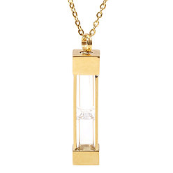 Золотой 1Стеклянные песочные часы в форме прямоугольника, памятная урна для праха питомца, подвеска в виде ожерелья, с 304 кабельными цепочками из нержавеющей стали, золотые, 21.65 дюйм (55 см)