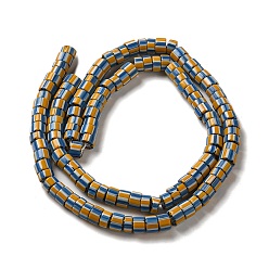 (932FM) Темно-синий аква-матовый с подкладкой Непальские бусины лэмпворк ручной работы, столбец с полосой, темно-золотистые, 9~11x4~10 мм, отверстие : 2 мм, около 101 шт / нитка, 25.98~26.77'' (66~68 см)