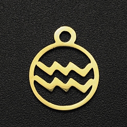 Водолей 201 прелести нержавеющей стали, плоские круглые с созвездием, золотые, Водолей, 13.4x10.8x1 мм, отверстие : 1.5 мм