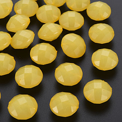 Yellow Imitation Jelly Acrylic Beads, Faceted, Flat Round, Yellow, 18.5x12.5mm, Hole: 1.5mm, about 220pcs/500g