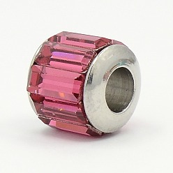 Средний Фиолетово-красный Стеклянные шампала бусины, большие отверстия барабана бусин, с 304 ядра из нержавеющей стали, граненые, средне фиолетовый красный, 11x10 мм, отверстие : 5 мм