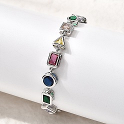 Платина Браслеты из латуни с микропаве и фианитами для женщин, стойки покрытие, долговечный, без кадмия и без свинца, платина, 7-1/4 дюйм (18.5 см)