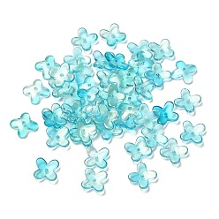 Dark Turquoise Handmade Lampwork Bead Caps, 4-Petal Flower, Dark Turquoise, 10x10mm