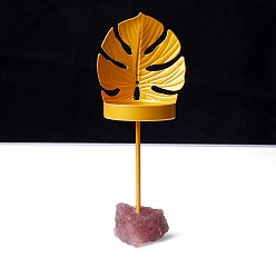 Лист Металлические подсвечники, с натуральными кварцевыми основаниями из клубники, лист, 170x70 мм