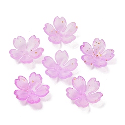 Сливовый Акриловый шарик крышки, цветок, с золотой порошок, слива, 19x6 мм, отверстие : 1.6 мм, Около 1250 шт / 500 г