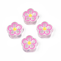 Ярко-Розовый Прозрачные акриловые бусины, с эмалью, цветок, ярко-розовый, 19x19x7 мм, отверстие : 3 мм