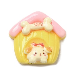 Желтый Мультяшные непрозрачные кабошоны из смолы, милые домашние кабошоны, собачья будка, желтые, 19.5x20x6.5 мм