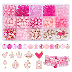 (52) Непрозрачная лаванда Набор ювелирных изделий diy, в том числе акриловые бусины, Подвески из эмали и сплава, разноцветные, 12x16x2.5 мм, отверстие : 1.5 мм