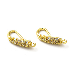 Real 18K Gold Plated Brass Micro Pave Clear Cubic Zirconia Earring Hooks, Ear Wire, with Loops, Cadmium Free & Lead Free, Real 18K Gold Plated, 17.5x4mm, Hole: 1mm, 18 Gauge, Pin: 1mm