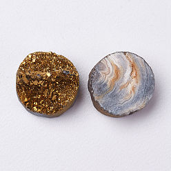 Antique Bronze Plated Electroplated Natural Druzy Agate Cabochons, Flat Round, Antique Bronze Plated, 12x4~8mm