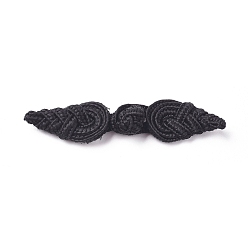 Black Handmade Chinese Frogs Knots Buttons Sets, Polyester Button, Black, 15~16x62~70x7mm