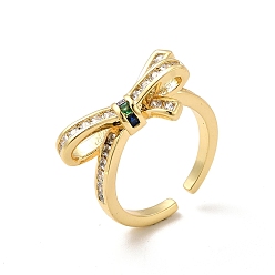 Настоящее золото 18K Открытая манжета с бантом и бантом из кубического циркония, украшения из латуни для женщин, без кадмия и без свинца, реальный 18 k позолоченный, внутренний диаметр: 17 мм