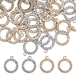 Mixed Color 60Pcs 2 Colors Alloy with Rhinestone Pendants, Mixed Color, 20x17x2mm, Hole: 1.8mm, 30pcs/color