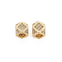 Golden Brass Micro Pave Clear Cubic Zirconia Beads, Six Sided Celestial Dice, Golden, 7.5x10x10mm, Hole: 3.5mm