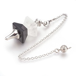 (946F)Морозный цвет внутри  Жонкиль / Непрозрачная зеленая подкладка Маятники для биолокации из натурального окрашенного и нагретого черного агата, с латунной фурнитурой платинового цвета, трапециевидные, 235 мм, отверстие : 2 мм