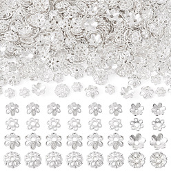 Silver 400Pcs 4 Styles Alloy Bead Caps, Flower, Silver, 5.5~8x6~8.5x1.5~2.5mm, Hole: 1~1.6mm, 100pcs/style
