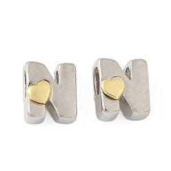 Letter N Латунные бусины, без кадмия и без свинца, платиной и золотом, Письмо N, 10.5x9.5x7.5 мм, отверстие : 5x4 мм