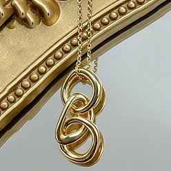 Golden Brass Triple Twisted Ring Pendant Necklaces, Golden, 15.75 inch(40cm), pendant: 36x15mm