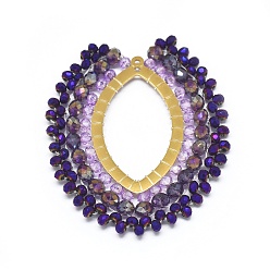 Индиго Ручной тканые подвески, с гранеными стеклянными бусинами и золотистыми тонами 304 из нержавеющей стали, лист, индиговые, 47x39x1~3 мм, отверстие : 1 мм