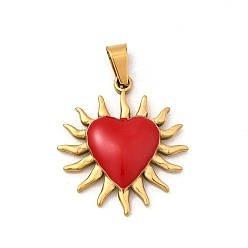 Красный 304 нержавеющей стальной эмали подвески, с 201 защелкой из нержавеющей стали на поручнях, ионное покрытие (ip), шарма сердца, реальный 18 k позолоченный, красные, 27.5x24.5x4 мм, отверстие : 6.5x3.5 мм