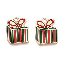 Box Новогодняя тема сплава эмали подвески, золотой свет, без свинца и без кадмия, коробка, 19x15x1 мм, отверстие : 1.8 мм