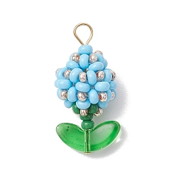 Светло-Голубой Подвески-бутоны из стеклянных бусинок, с 304 петлей из нержавеющей стали и круглой стеклянной жемчужиной, Небесно-голубой, 29x14x13 мм, отверстие : 3.5x2.5 мм