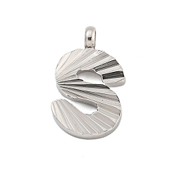 Letter S 304 прелести нержавеющей стали, гравированная фигурка ручной работы, полностью отполированный, цвет нержавеющей стали, Письмо с, 14x8.5x2 мм, отверстие : 1.8 мм